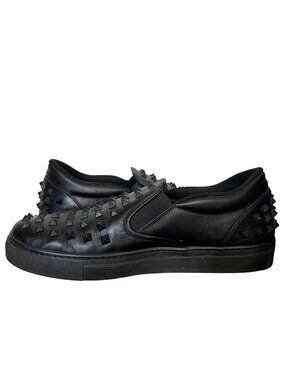 Valentino Garavani Black Leather Rockstud Slip-On Sneakers
